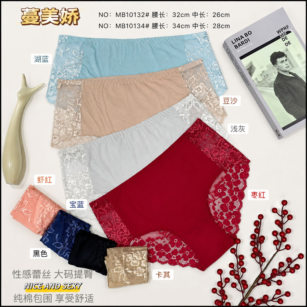 Women’s Plus Size Lace Panties – Soft Full Coverage High Waist Underwear