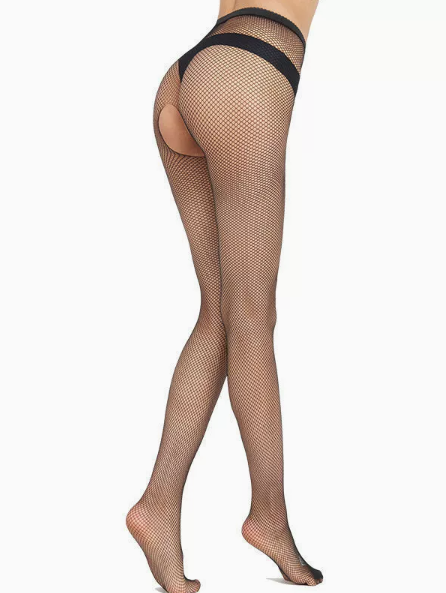 Women’s Black Micro Fishnet Open Back Stockings – Stretchable Mesh Fashion Tights