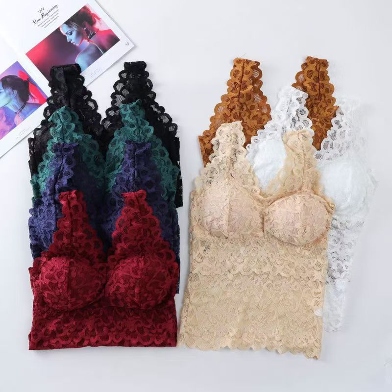 Women’s Floral Lace Padded Camisole – V Neck Lace Bralette Tank Top