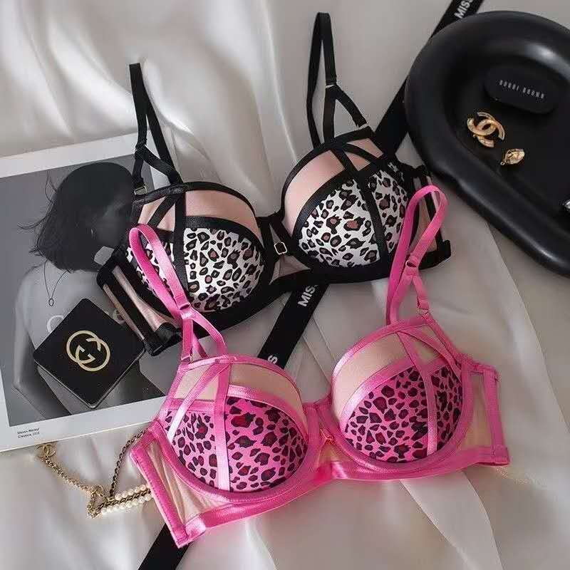 Women’s Leopard Print Mesh Padded Bra – Stylish Strappy Support Bra panty set