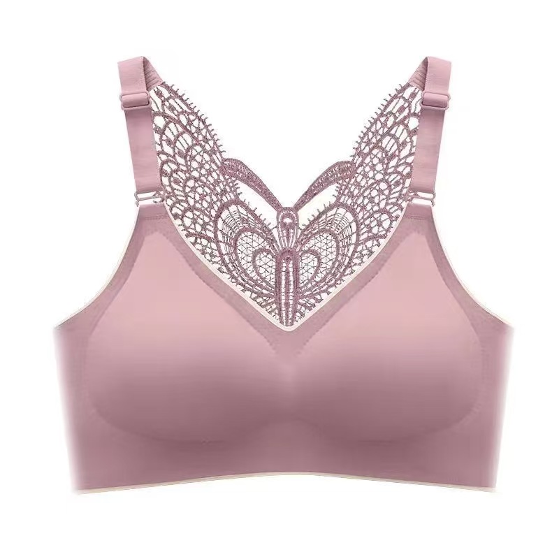 Women’s Butterfly Back Seamless Bra – Wireless Padded Comfort Bra with Lace Design