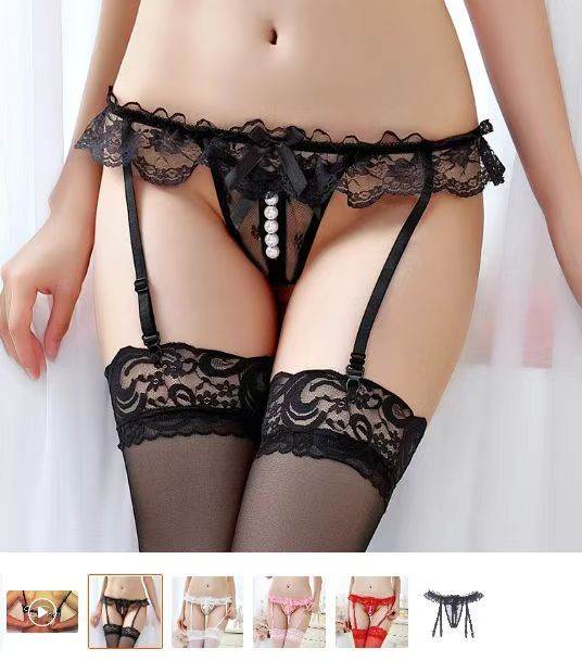 Women’s Lace Garter Belt Set – Adjustable Suspender Belt with Thong