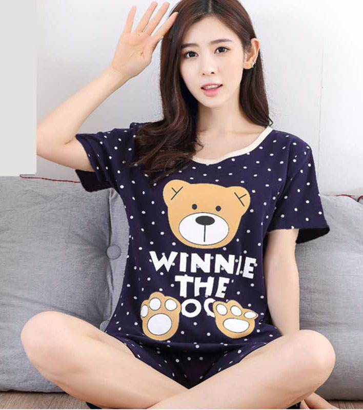 Women’s Cute Bear Print Short Pajama Set – Soft T-Shirt & Shorts Sleepwear