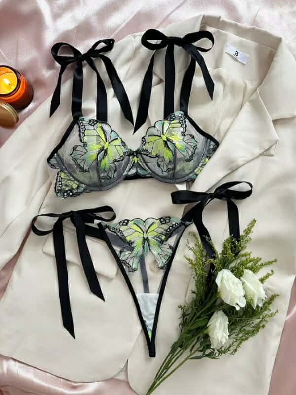 Women’s Butterfly Embroidery Bra & Thong Lingerie Set