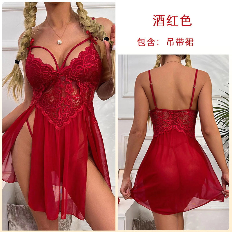Women’s Floral Lace Babydoll with Garter Straps & Panty Set