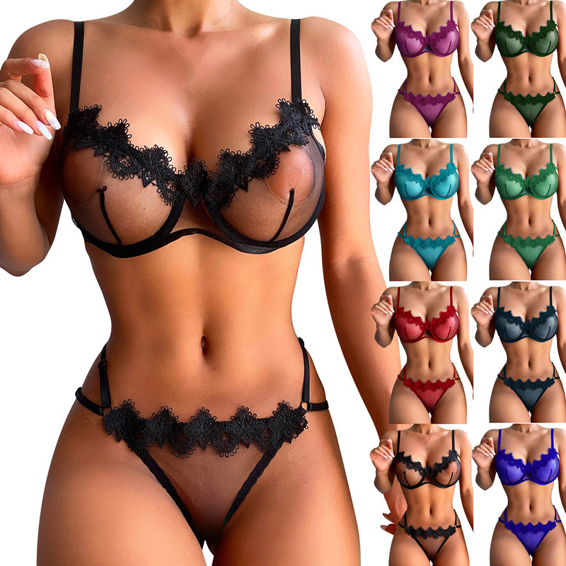 Premium Floral Lace Underwire Bra & Panty Set for Women – Sexy Sheer Lingerie Set