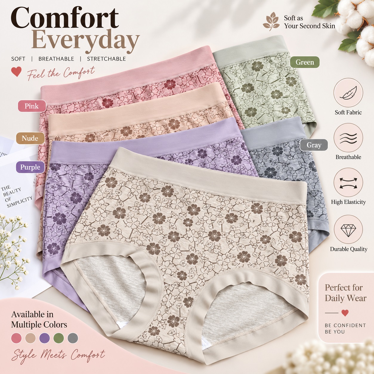 Women’s Soft Seamless Panty | High Waist Breathable Ladies Underwear | Comfortable Everyday Panties