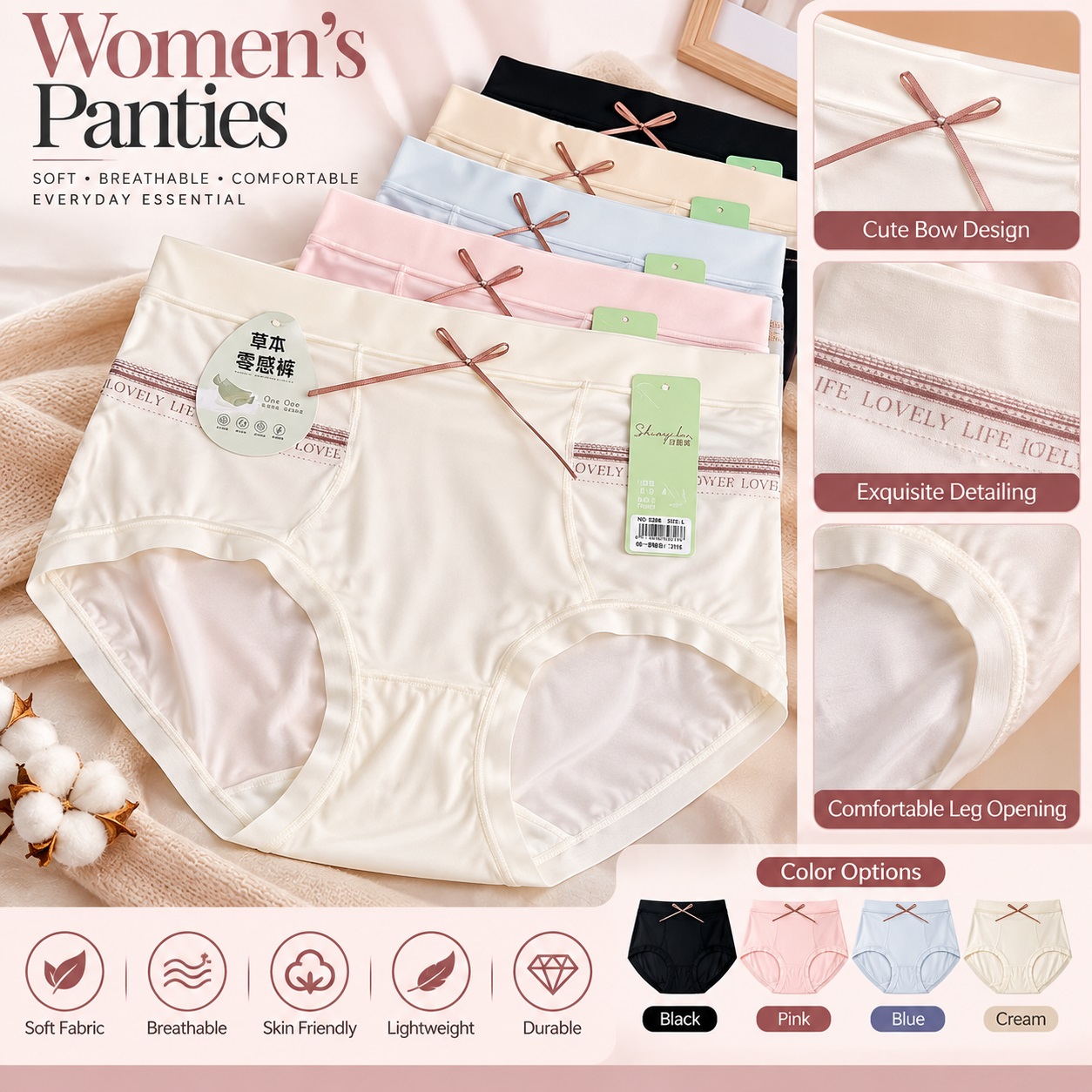 Premium Women’s Soft Cotton Panty – Breathable High Waist Comfortable Everyday Underwear