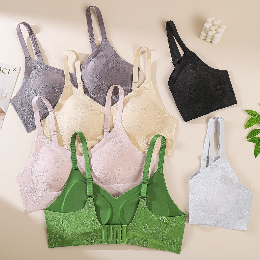 Premium Seamless Floral Jacquard Bra – Full Coverage Wireless Comfort Bra for Women