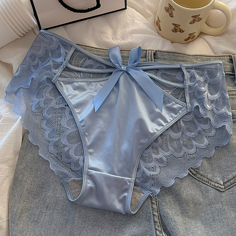 Women’s Lace Panty with Satin Bow – Strappy Waist Briefs