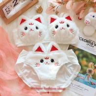 Women’s Cute Cat Plush Bra & Panty Set – Soft Wireless Lingerie Set