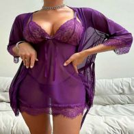 Women’s Lace Nightdress with Matching Robe – Elegant 2 Piece Sleepwear Set