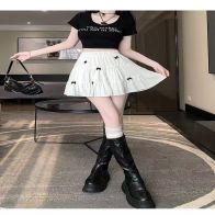 Women’s High-Waist Tiered Bow Mini Skirt with Elastic Waistband