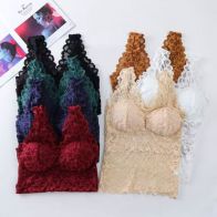 Women’s Floral Lace Padded Camisole – V Neck Lace Bralette Tank Top