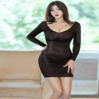 Women’s Black Bodycon Mini Dress – Long Sleeve Slim Fit Stretch Dress