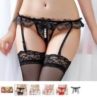 Women’s Lace Garter Belt Set – Adjustable Suspender Belt with Thong