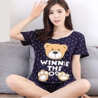 Women’s Cute Bear Print Short Pajama Set – Soft T-Shirt & Shorts Sleepwear