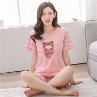 Women’s Pink Bear Print Short Pajama Set – Cute T-Shirt & Shorts Sleepwear