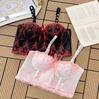 Women’s Embroidered Lace Longline Push Up Bra – Corset Style Bra