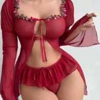 Women’s Floral Mesh Babydoll Nightwear with Matching Panty