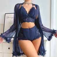 Women’s 3 Piece Lace Lingerie Set with Robe – Elegant Bra & Panty Set