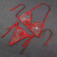 Women’s Red Floral Lace Bra & Panty Set – Sheer Tie-Up Lingerie