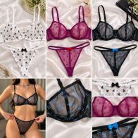 Premium Sheer Mesh Bra & Panty Set – Bow Print Transparent Lingerie Set for Women