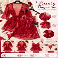 Premium Lace Robe & Nightdress Set – Luxury 3-Piece Women’s Lingerie