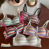 Women’s Colourful Striped Ribbed Bra with Molded Cups, Adjustable Shoulder Straps and Wide Underband